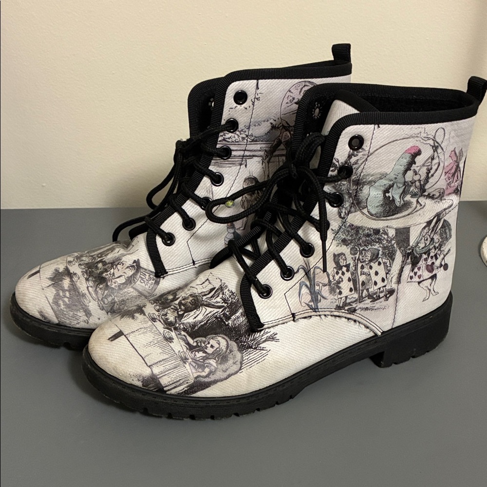 Artistic Black and White Combat Boots